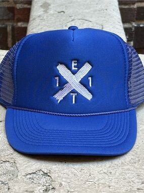 Blue Trucker Cap with Crossed Stitch Logo